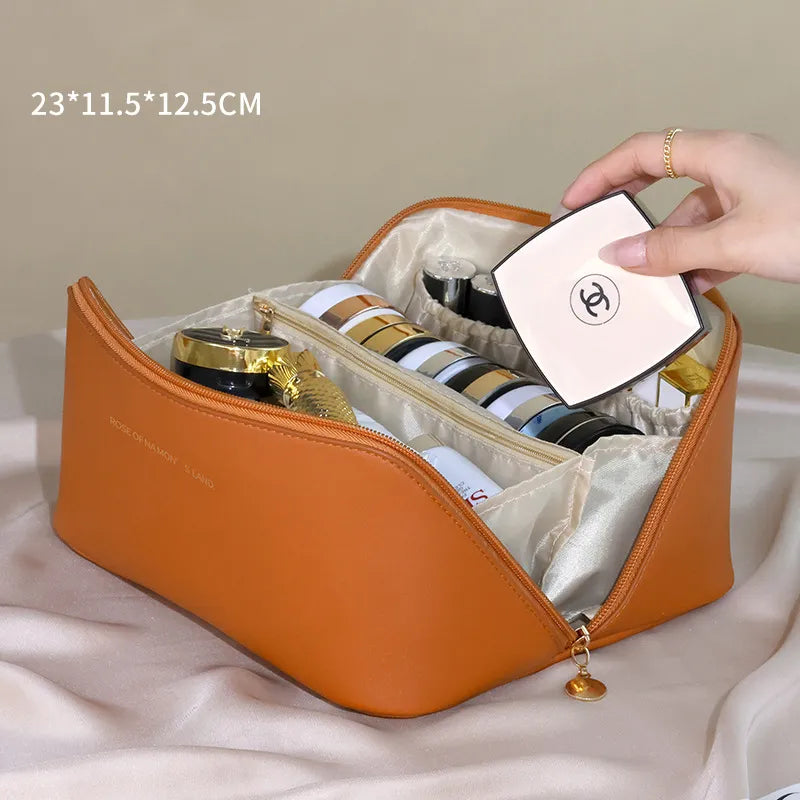 Travel Makeup Bag Leather Large Capacity